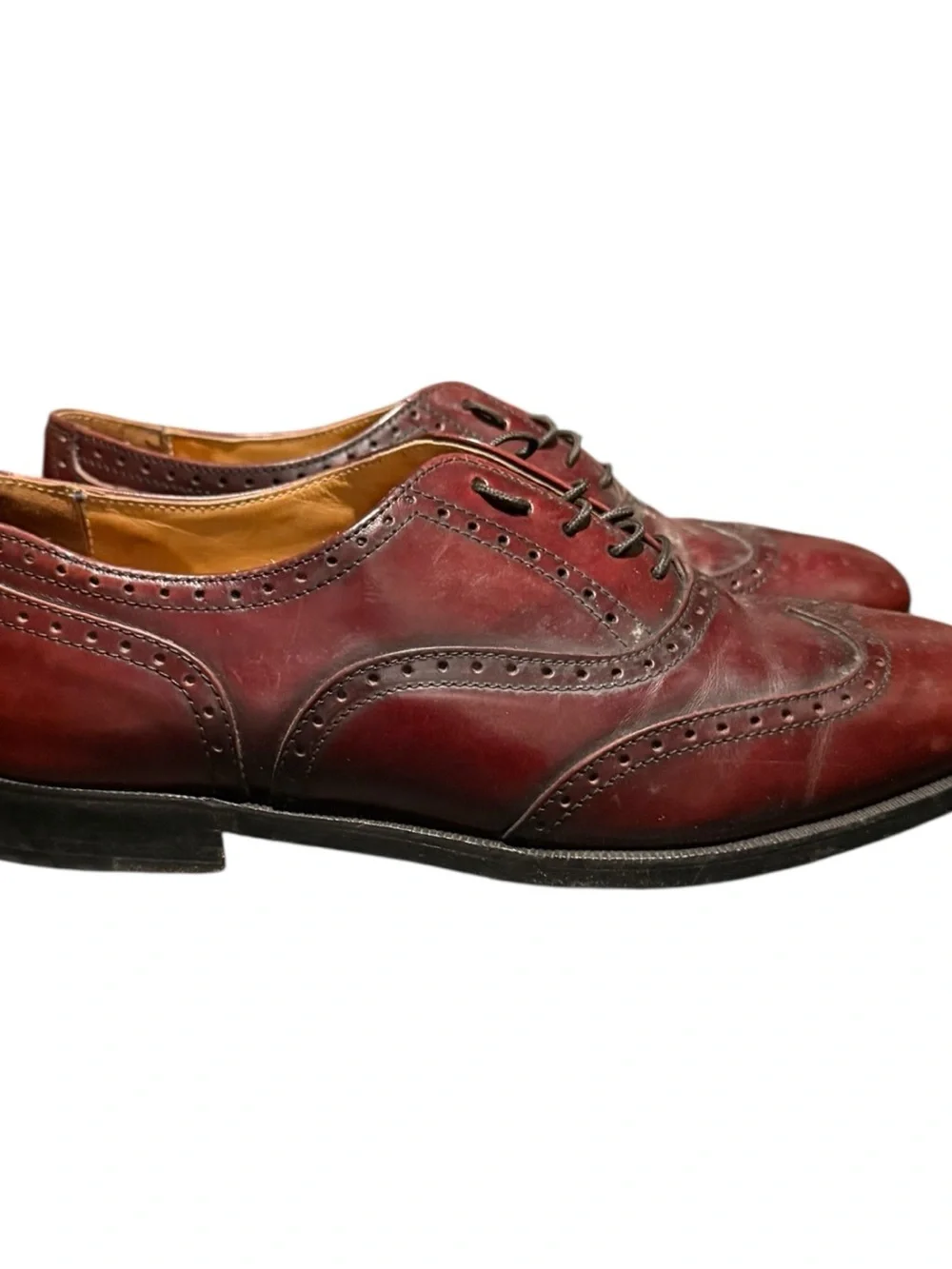 Cole Haan Men's Wingtip Oxfords Size 8.5 D Burgundy Leather Dress Shoes Made USA